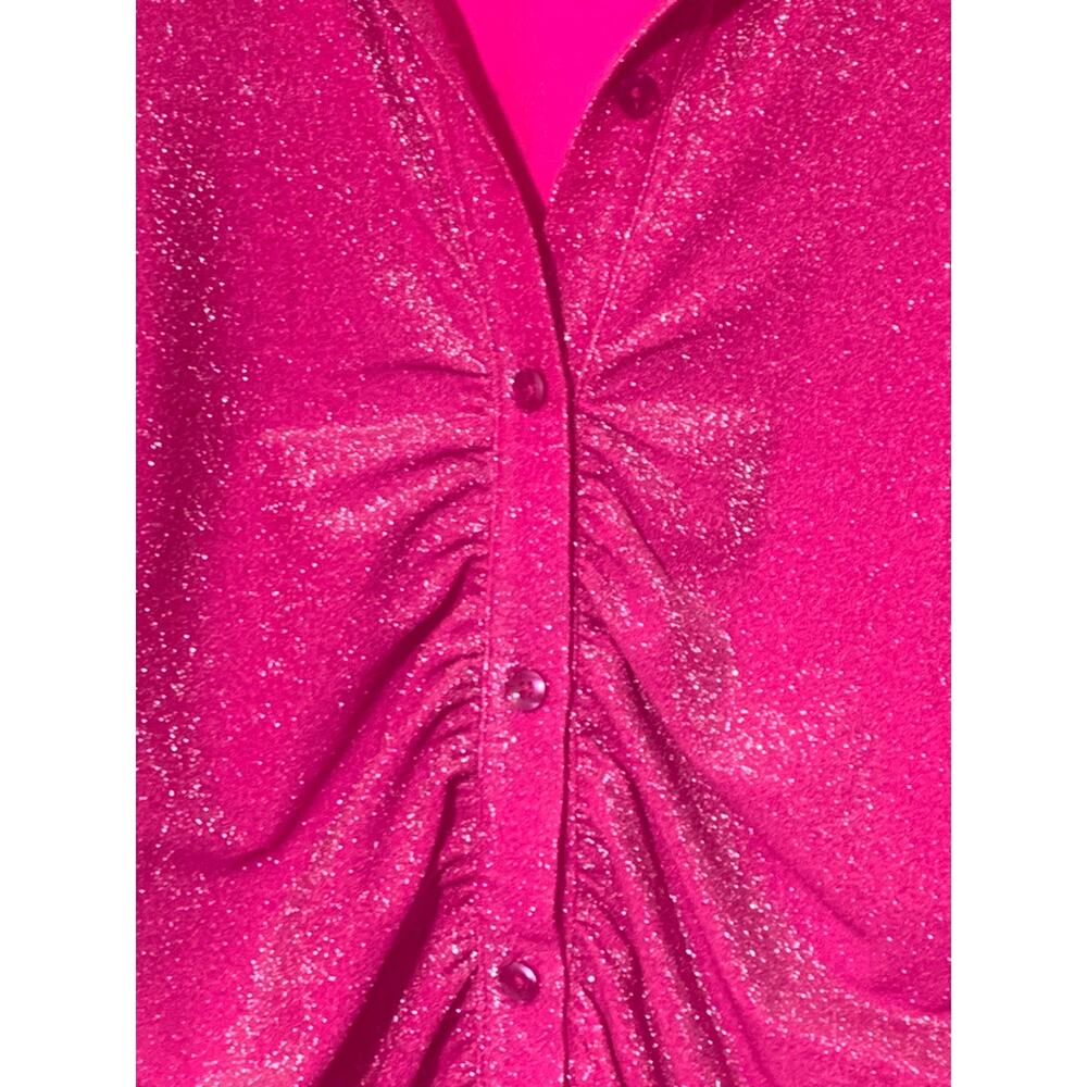 Good American Hot Pink Metallic Sparkle Ruched Stretch Mini Dress‎  sz 2/Med - Picture 7 of 9